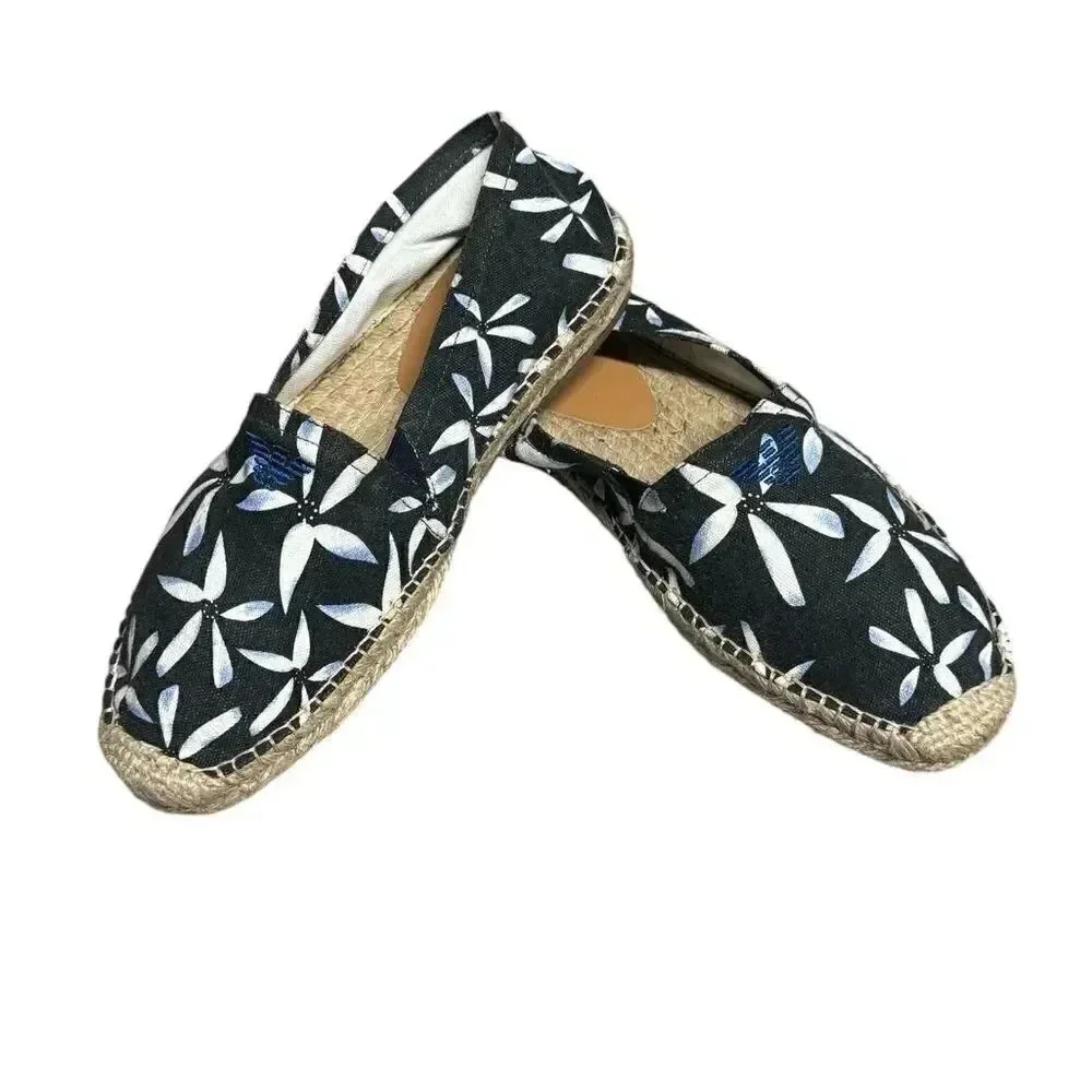 Women’s ARMANI JEANS blue & white floral Espadrille SLIP ON shoes Size 6.5